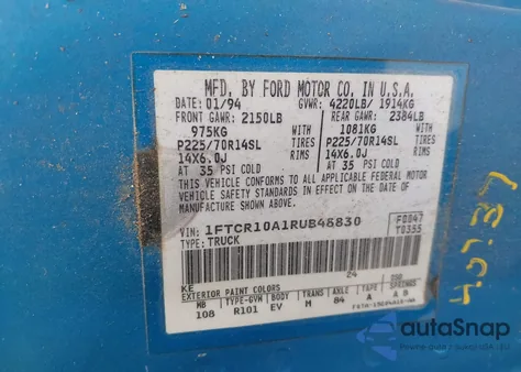 1994 Ford Ranger из США, поврежденный, VIN 1FTCR10A1RUB48830